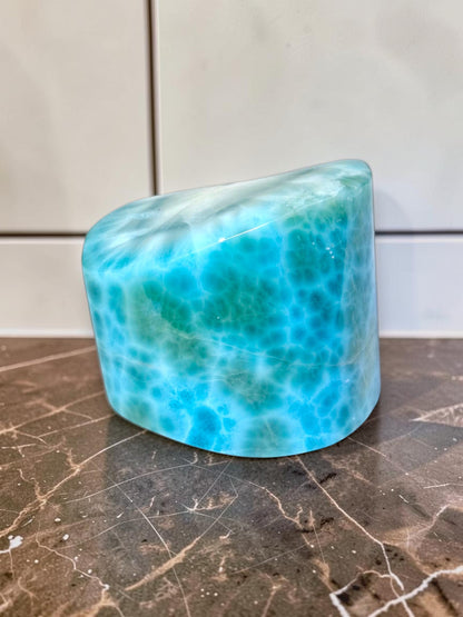 237 g Full Polished Natural Dominican Deep Blue Larimar Stone Specimen Display