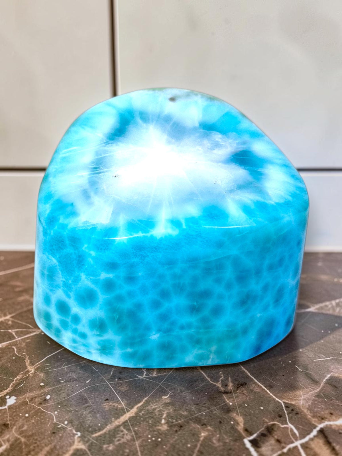 237 g Full Polished Natural Dominican Deep Blue Larimar Stone Specimen Display