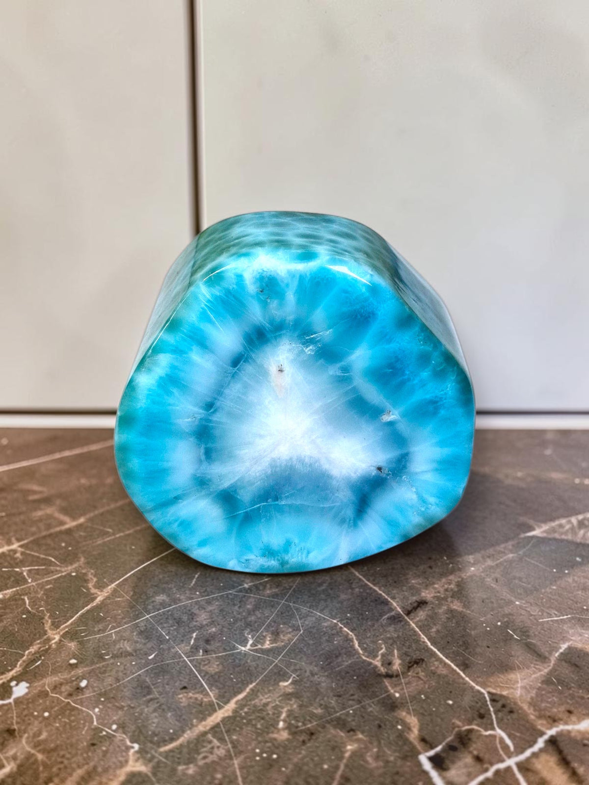 237 g Full Polished Natural Dominican Deep Blue Larimar Stone Specimen Display