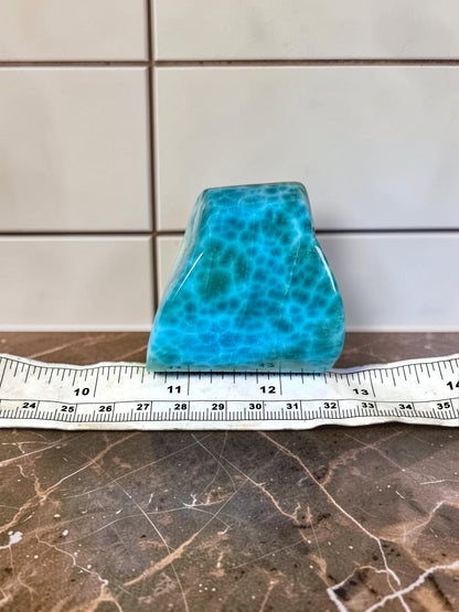 237 g Full Polished Natural Dominican Deep Blue Larimar Stone Specimen Display