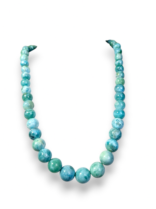 22 " Dominican Nice Blue Larimar Stone  sphere Necklace Handcrafted