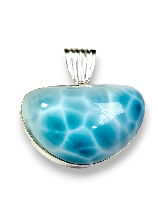 Natural Larimar Pendant 925 Silver 1.6 Inch  Dominican Blue Gemstone Jewelry