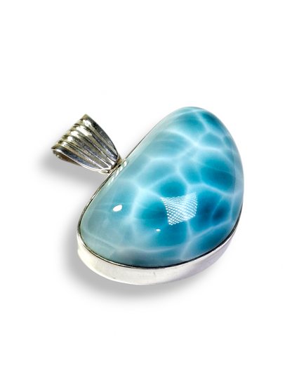 Natural Larimar Pendant 925 Silver 1.6 Inch  Dominican Blue Gemstone Jewelry