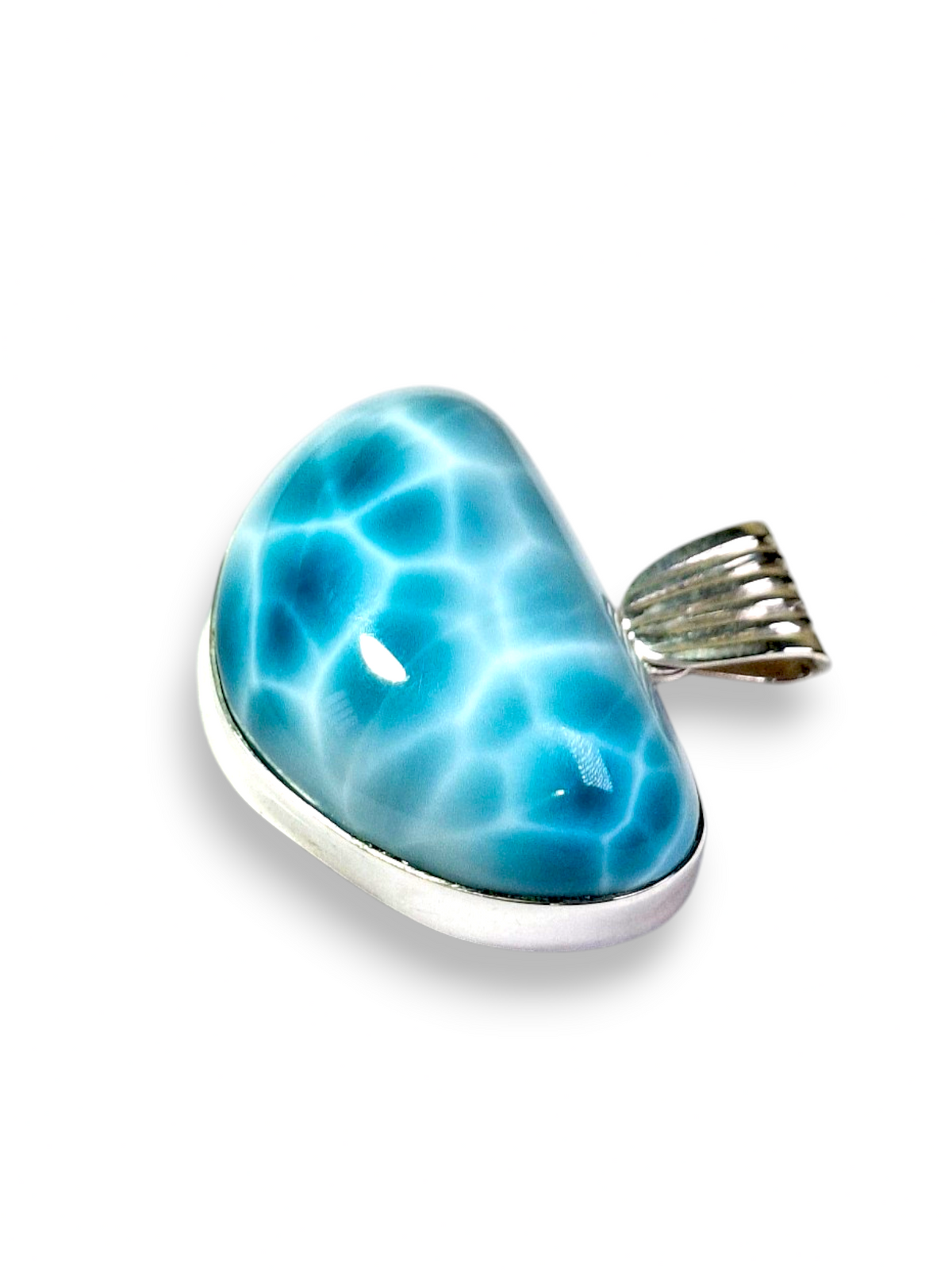 Natural Larimar Pendant 925 Silver 1.6 Inch  Dominican Blue Gemstone Jewelry