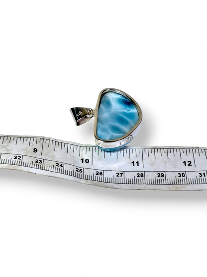 Natural Larimar Pendant 925 Silver 1.6 Inch  Dominican Blue Gemstone Jewelry