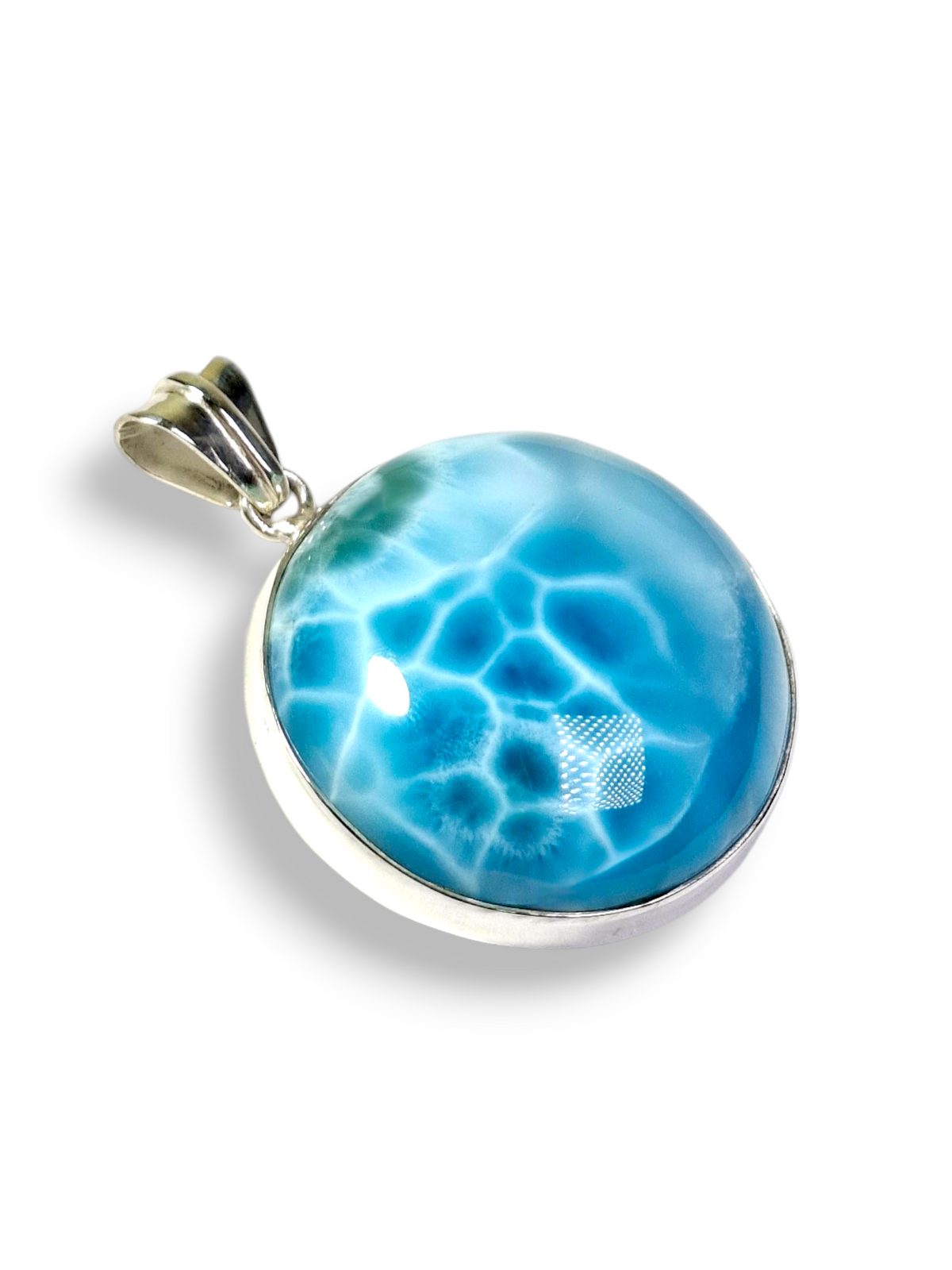 Natural Larimar Pendant 925 Silver 2.0 Inch  Dominican Blue Gemstone Jewelry