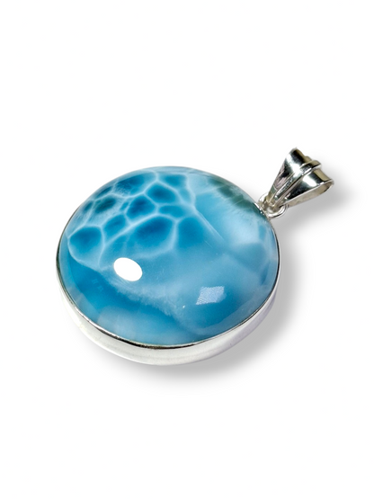 Natural Larimar Pendant 925 Silver 2.0 Inch  Dominican Blue Gemstone Jewelry