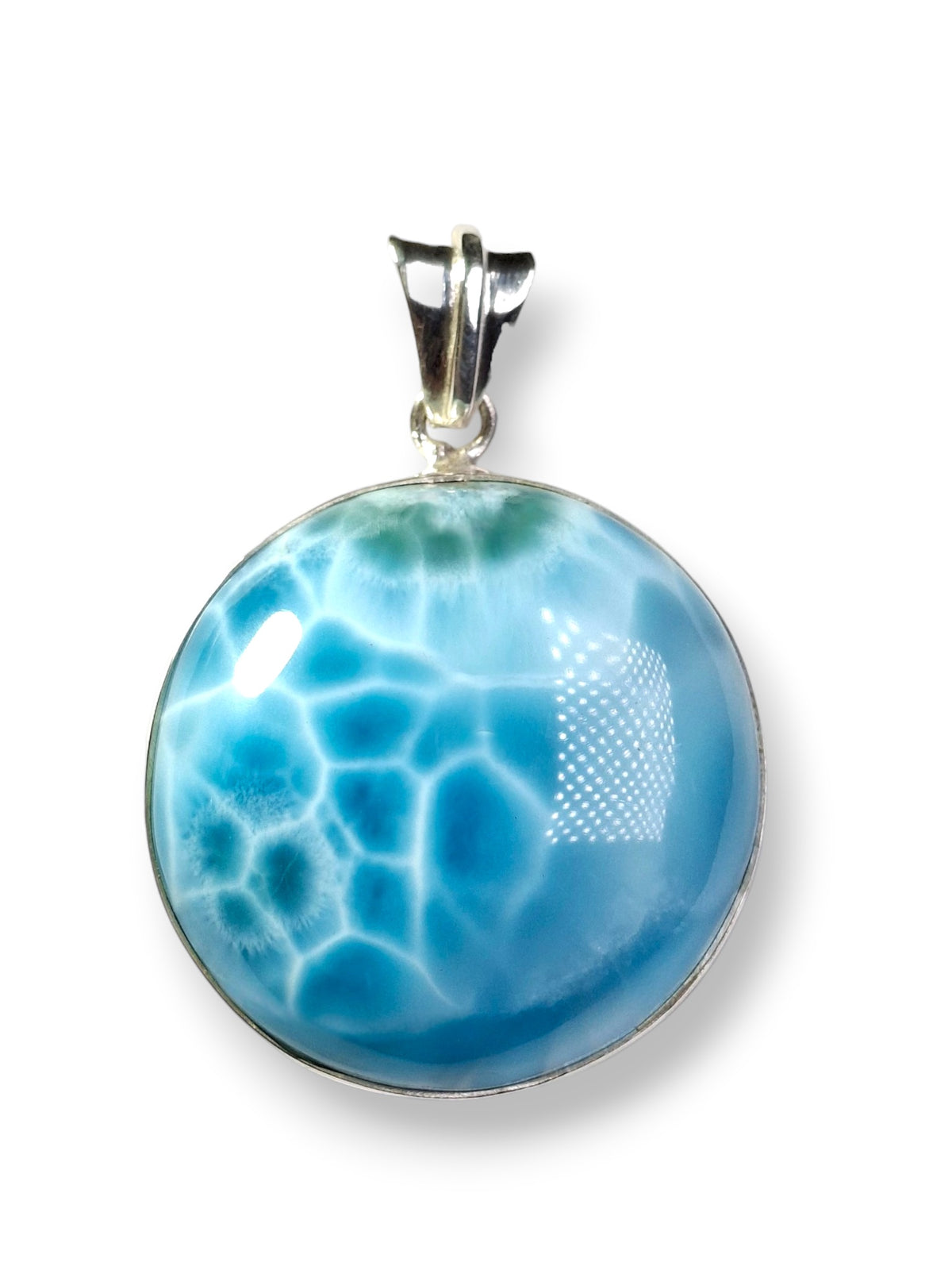 Natural Larimar Pendant 925 Silver 2.0 Inch  Dominican Blue Gemstone Jewelry
