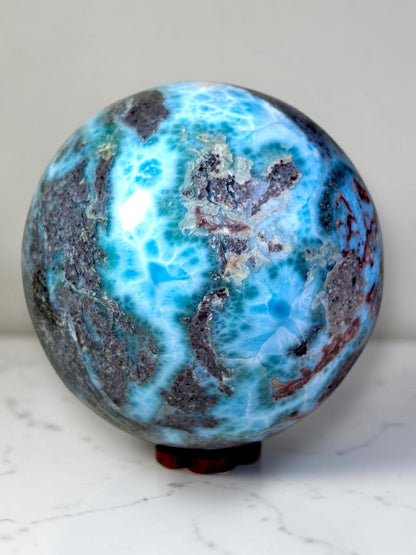 88 mm Larimar Polished Sphere Ball Dominican Blue Crystal Healing Display