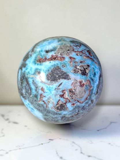 88 mm Larimar Polished Sphere Ball Dominican Blue Crystal Healing Display