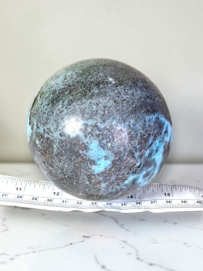 88 mm Larimar Polished Sphere Ball Dominican Blue Crystal Healing Display