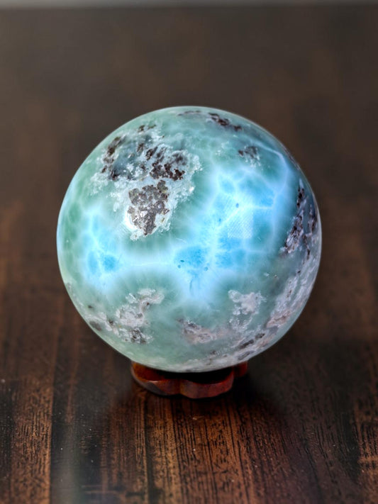 57 mm Larimar Polished Sphere Ball Dominican Blue Crystal Healing Display