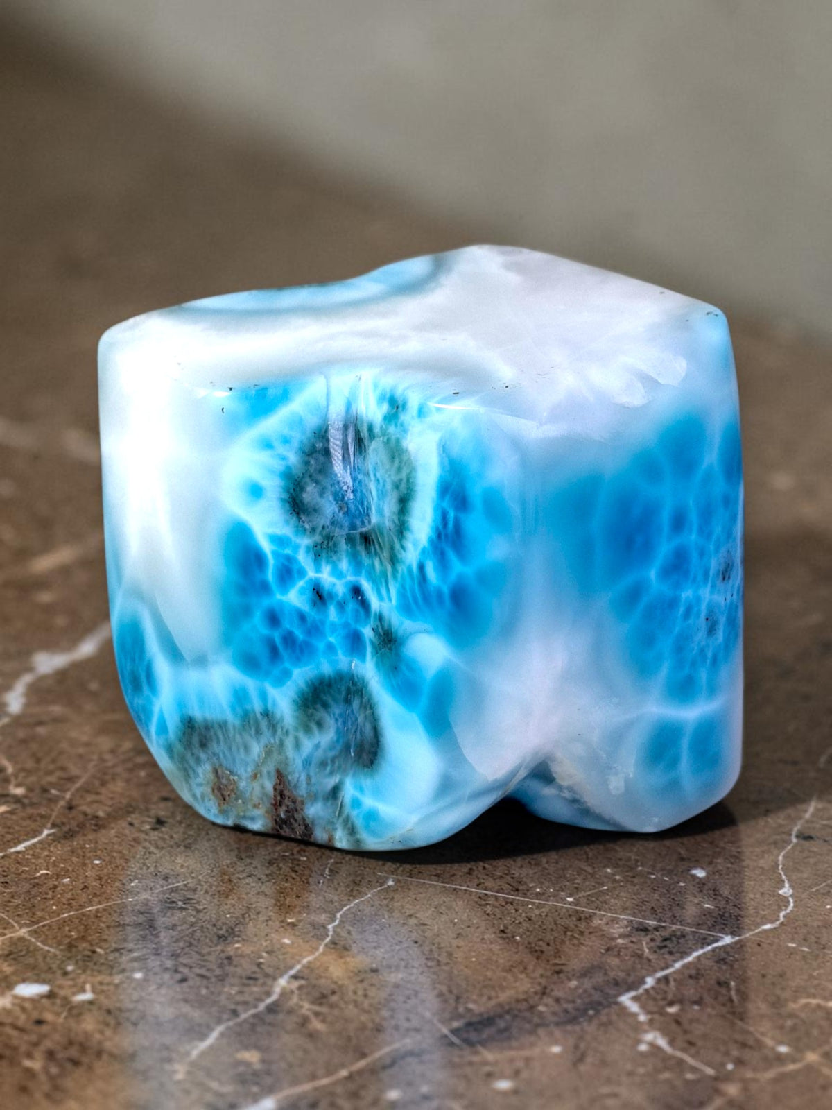 714 g Full Polished Natural Dominican Deep Blue Larimar Stone Specimen Display