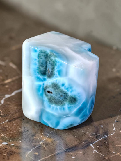 714 g Full Polished Natural Dominican Deep Blue Larimar Stone Specimen Display