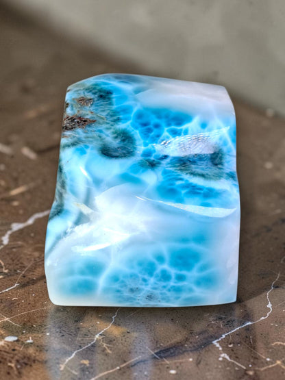 714 g Full Polished Natural Dominican Deep Blue Larimar Stone Specimen Display