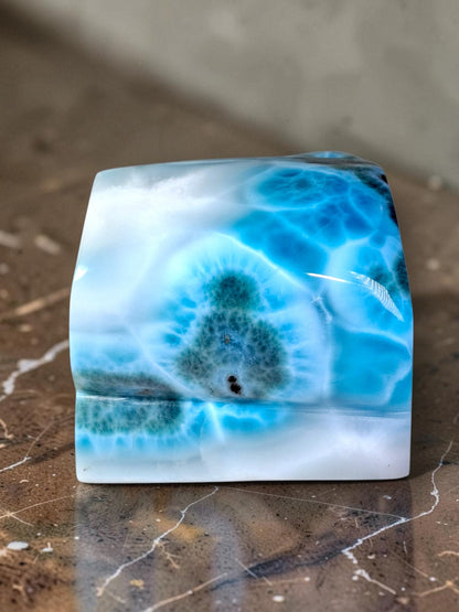 714 g Full Polished Natural Dominican Deep Blue Larimar Stone Specimen Display