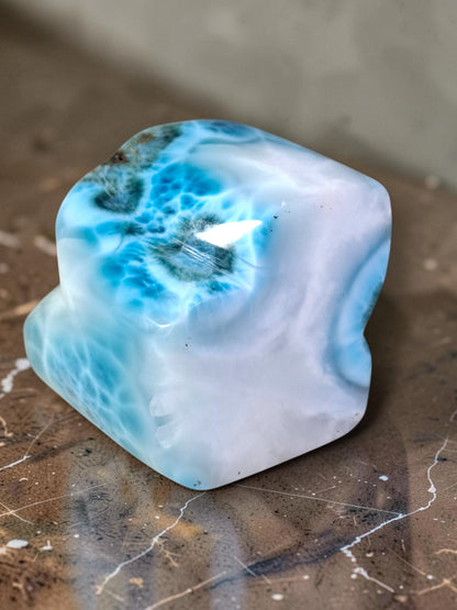 714 g Full Polished Natural Dominican Deep Blue Larimar Stone Specimen Display