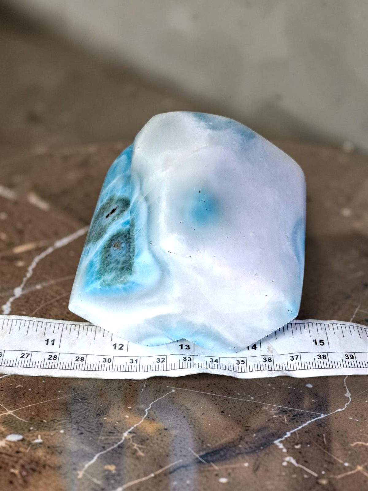 714 g Full Polished Natural Dominican Deep Blue Larimar Stone Specimen Display
