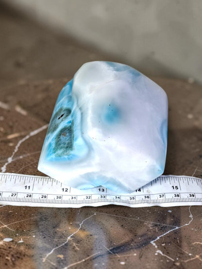 714 g Full Polished Natural Dominican Deep Blue Larimar Stone Specimen Display