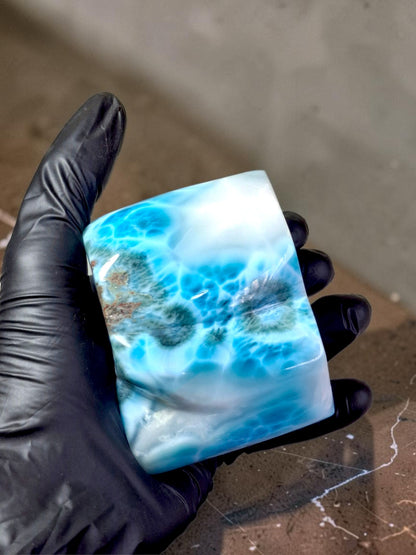 714 g Full Polished Natural Dominican Deep Blue Larimar Stone Specimen Display
