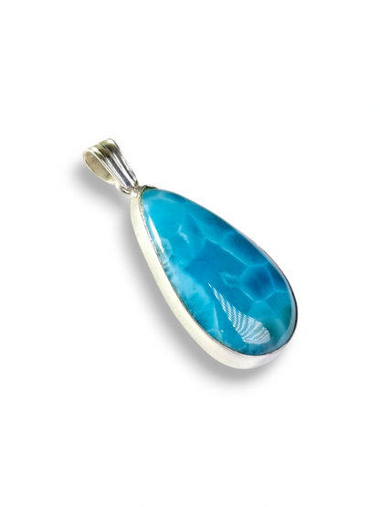 Natural Larimar Pendant 925 Silver 2.3 Inch  Dominican Blue Gemstone Jewelry