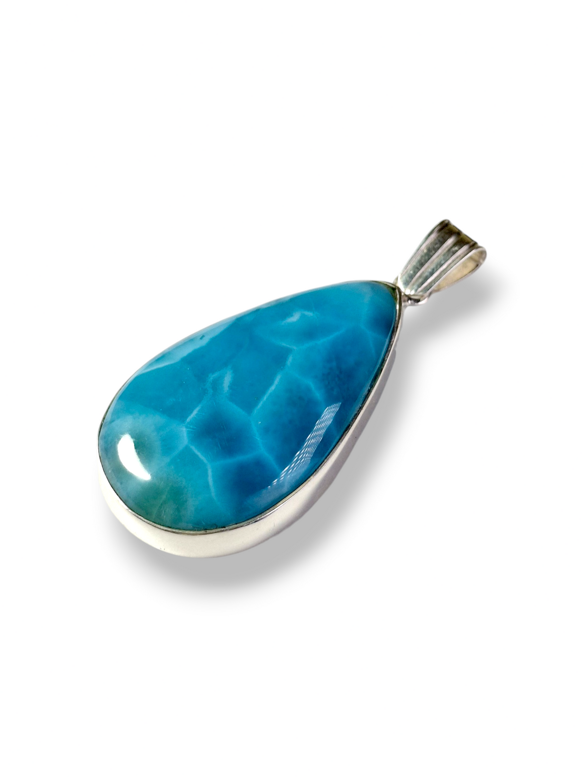 Natural Larimar Pendant 925 Silver 2.3 Inch  Dominican Blue Gemstone Jewelry