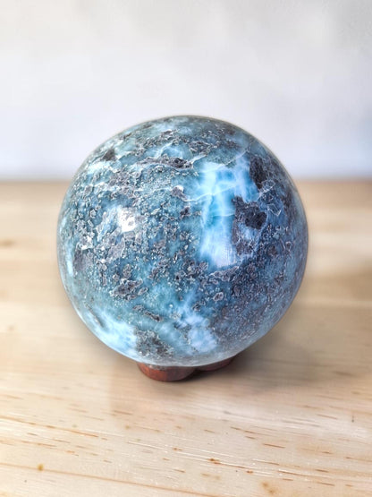 49 mm Larimar Polished Sphere Ball Dominican Blue Crystal Healing Display