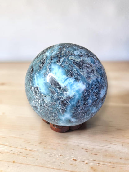 49 mm Larimar Polished Sphere Ball Dominican Blue Crystal Healing Display