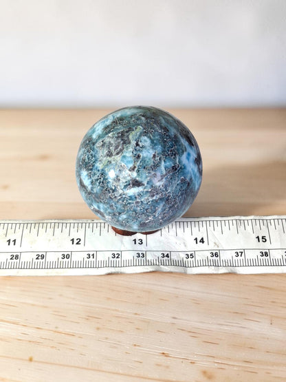 49 mm Larimar Polished Sphere Ball Dominican Blue Crystal Healing Display