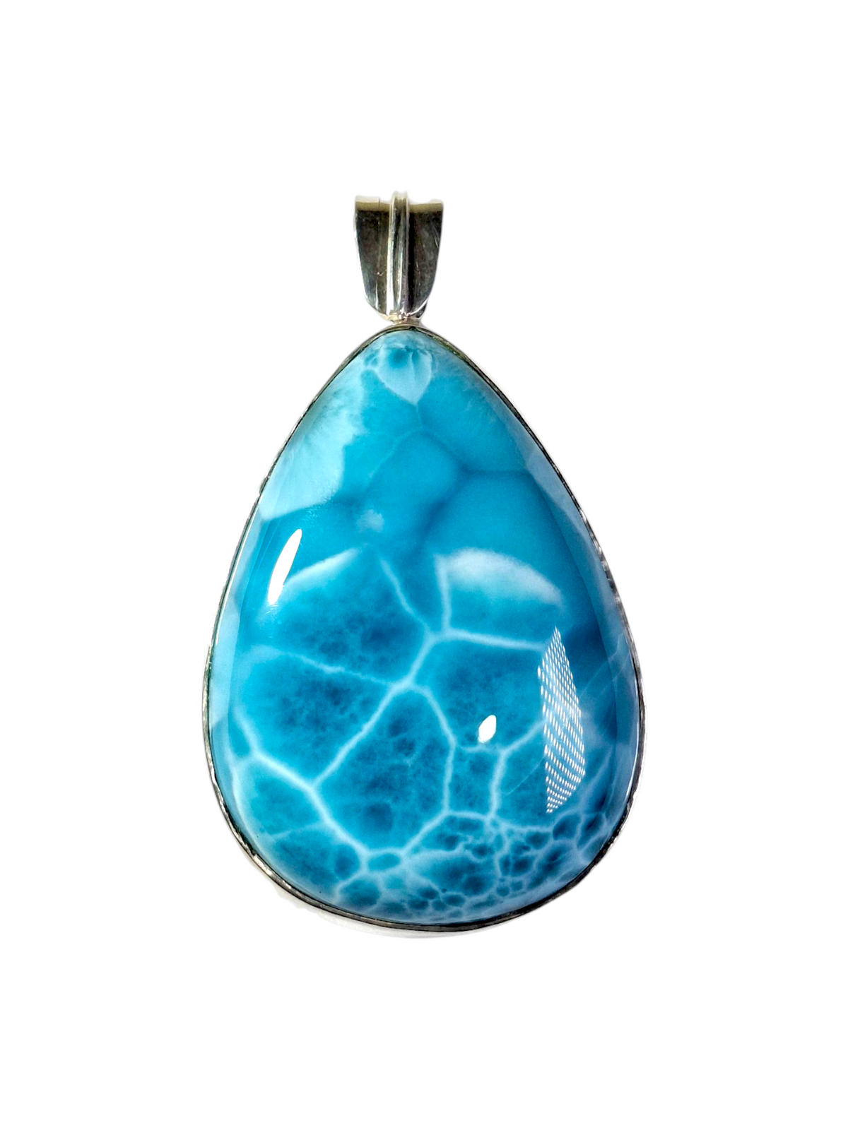 Pendentif Larimar Argent Sterling Pierre Précieuse Naturelle Bleue de République Dominicaine Fait Main