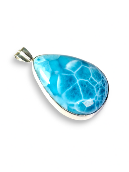 Pendentif Larimar Argent Sterling Pierre Précieuse Naturelle Bleue de République Dominicaine Fait Main