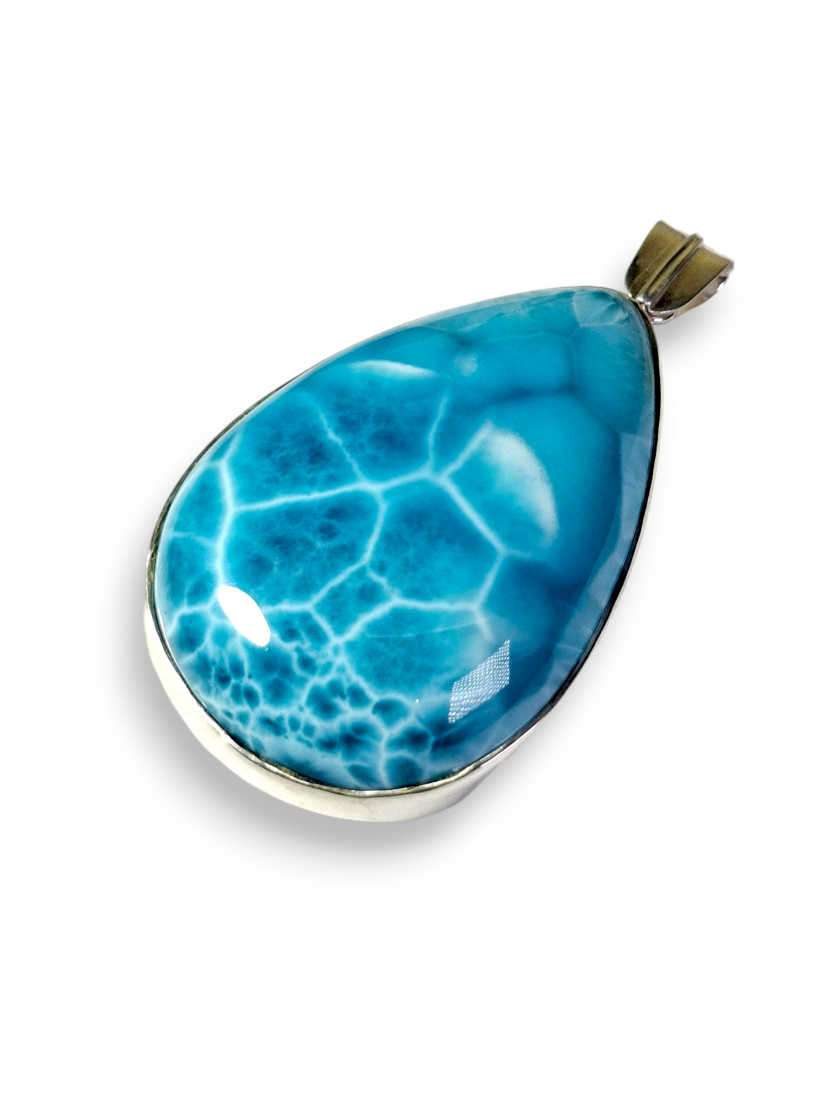 Pendentif Larimar Argent Sterling Pierre Précieuse Naturelle Bleue de République Dominicaine Fait Main