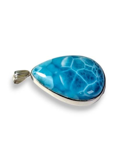 Pendentif Larimar Argent Sterling Pierre Précieuse Naturelle Bleue de République Dominicaine Fait Main