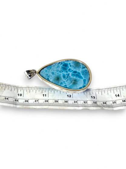 Pendentif Larimar Argent Sterling Pierre Précieuse Naturelle Bleue de République Dominicaine Fait Main