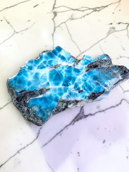 282g Natural Larimar  Raw Stone  Polished Specimen Rare Blue Pectolite Dominican