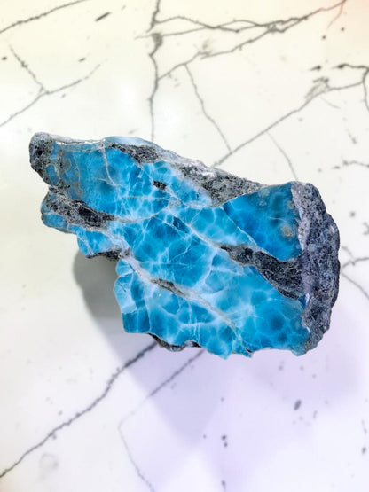 282g Natural Larimar  Raw Stone  Polished Specimen Rare Blue Pectolite Dominican