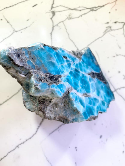 282g Natural Larimar  Raw Stone  Polished Specimen Rare Blue Pectolite Dominican