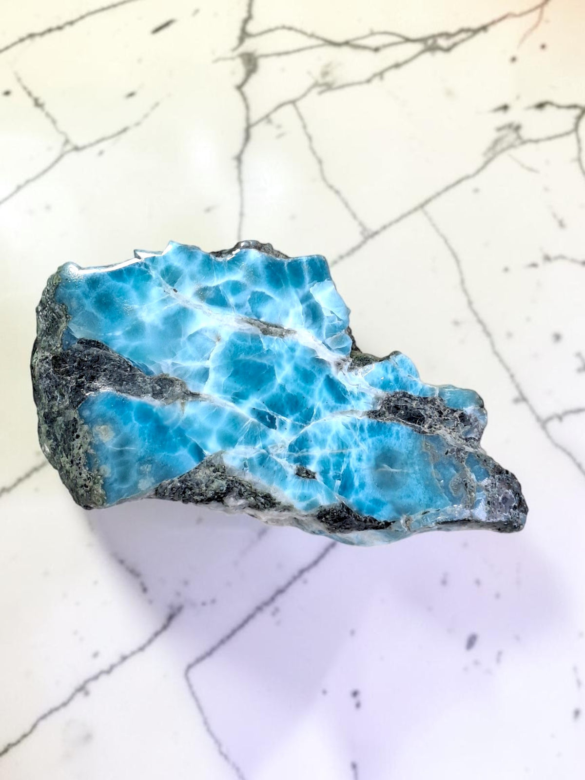 282g Natural Larimar  Raw Stone  Polished Specimen Rare Blue Pectolite Dominican