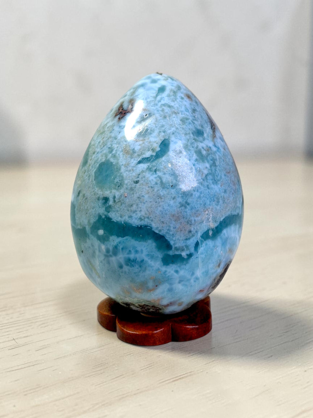 55 mm Larimar Polished Egg Form Dominican Blue Crystal Healing Display