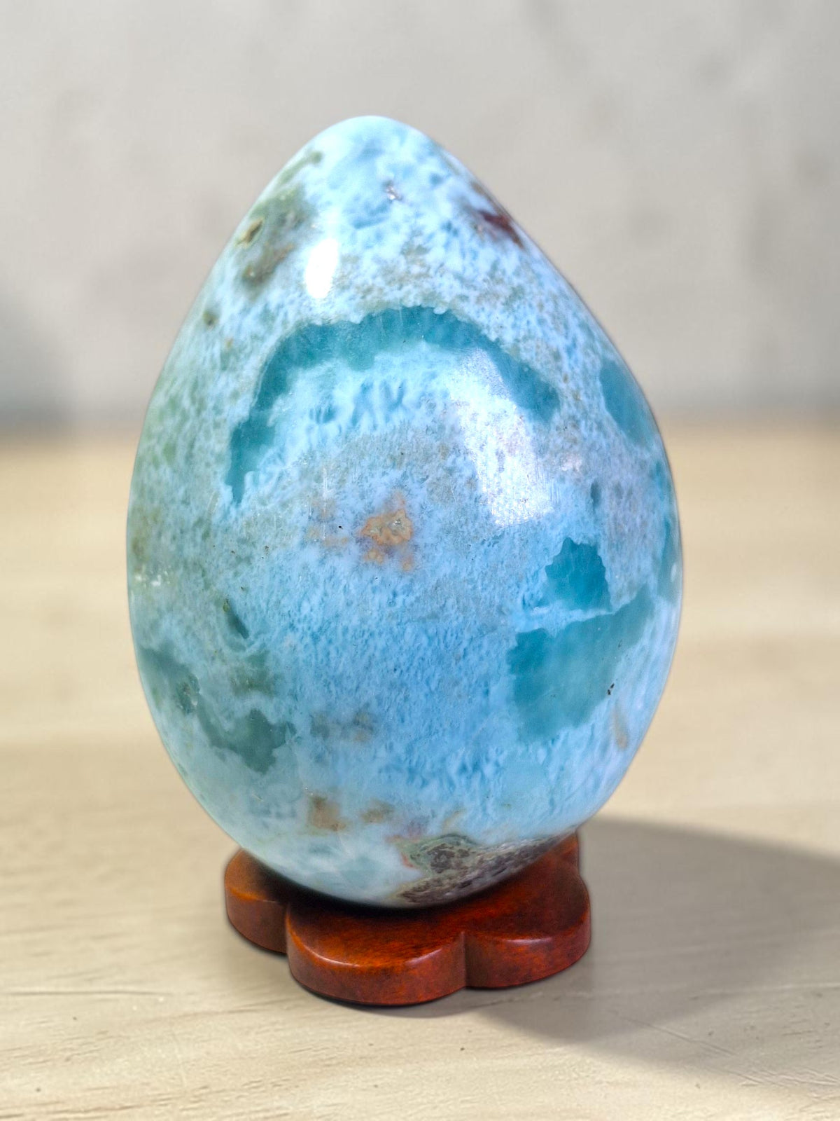 55 mm Larimar Polished Egg Form Dominican Blue Crystal Healing Display