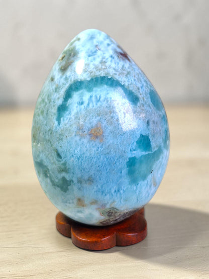 55 mm Larimar Polished Egg Form Dominican Blue Crystal Healing Display