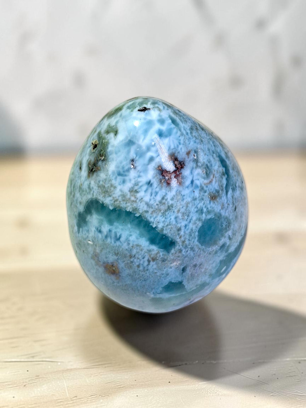 55 mm Larimar Polished Egg Form Dominican Blue Crystal Healing Display