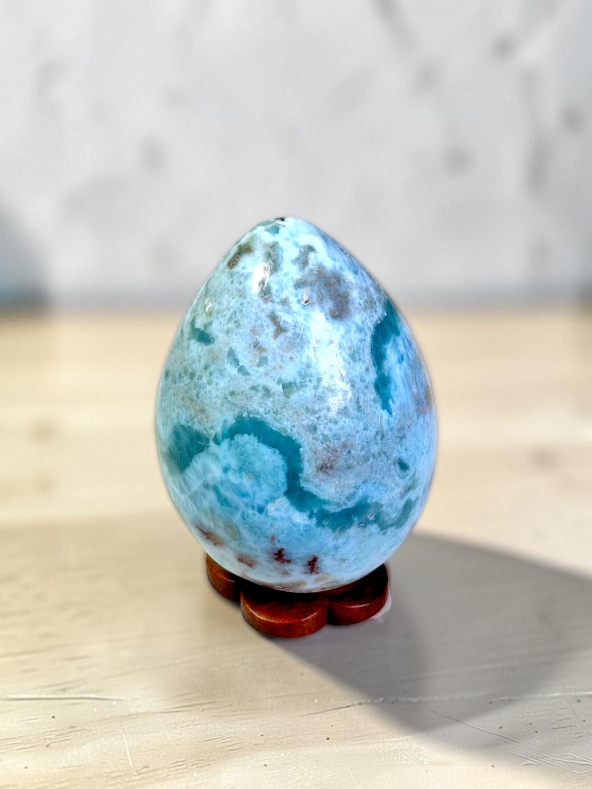 55 mm Larimar Polished Egg Form Dominican Blue Crystal Healing Display