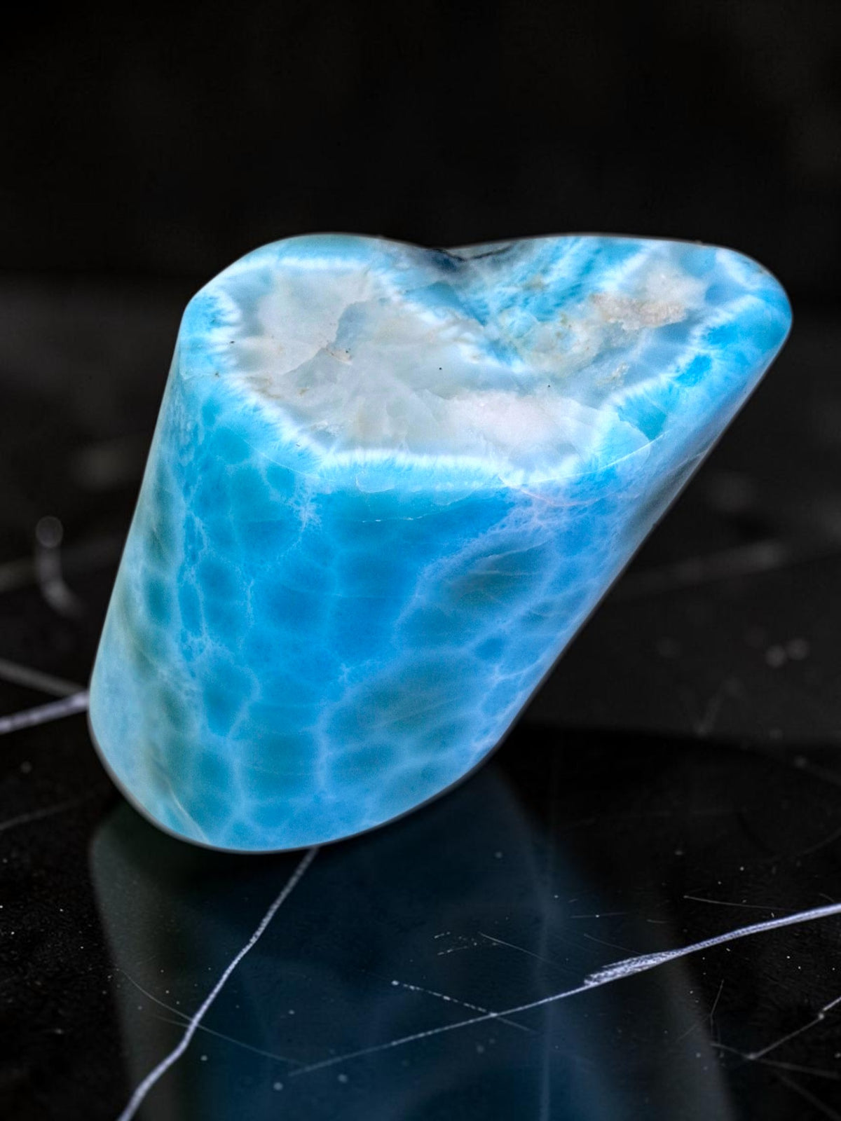 299 g Full Polished Natural Dominican  Blue Larimar Stone Specimen Display