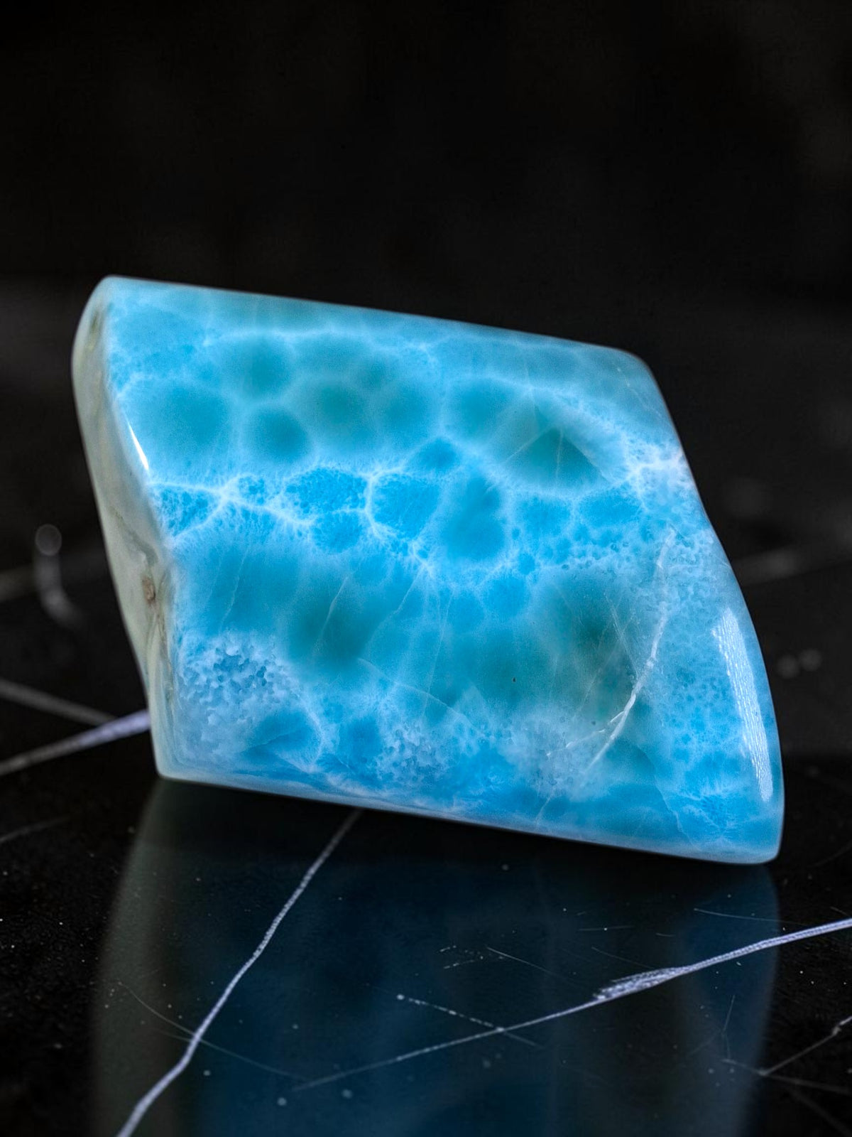299 g Full Polished Natural Dominican  Blue Larimar Stone Specimen Display