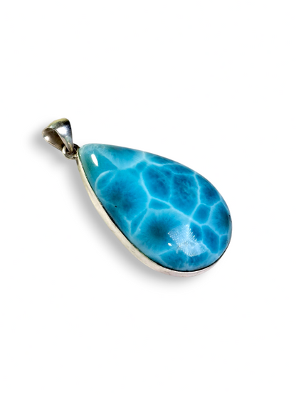 Colgante de Piedra Larimar Azul Profundo Dominicano de 2.1" Hecho a Mano