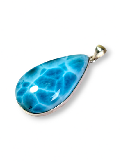 Colgante de Piedra Larimar Azul Profundo Dominicano de 2.1" Hecho a Mano