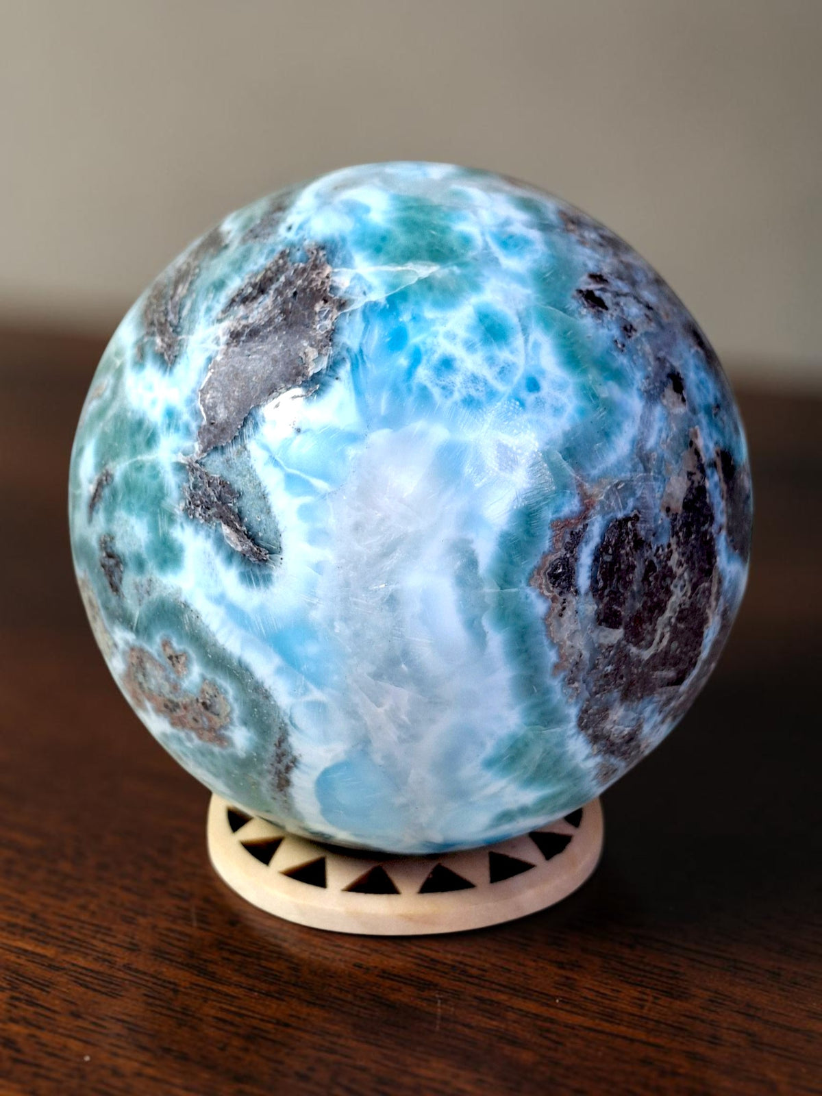 78 mm Larimar Polished Sphere Ball Dominican Blue Crystal Healing Display