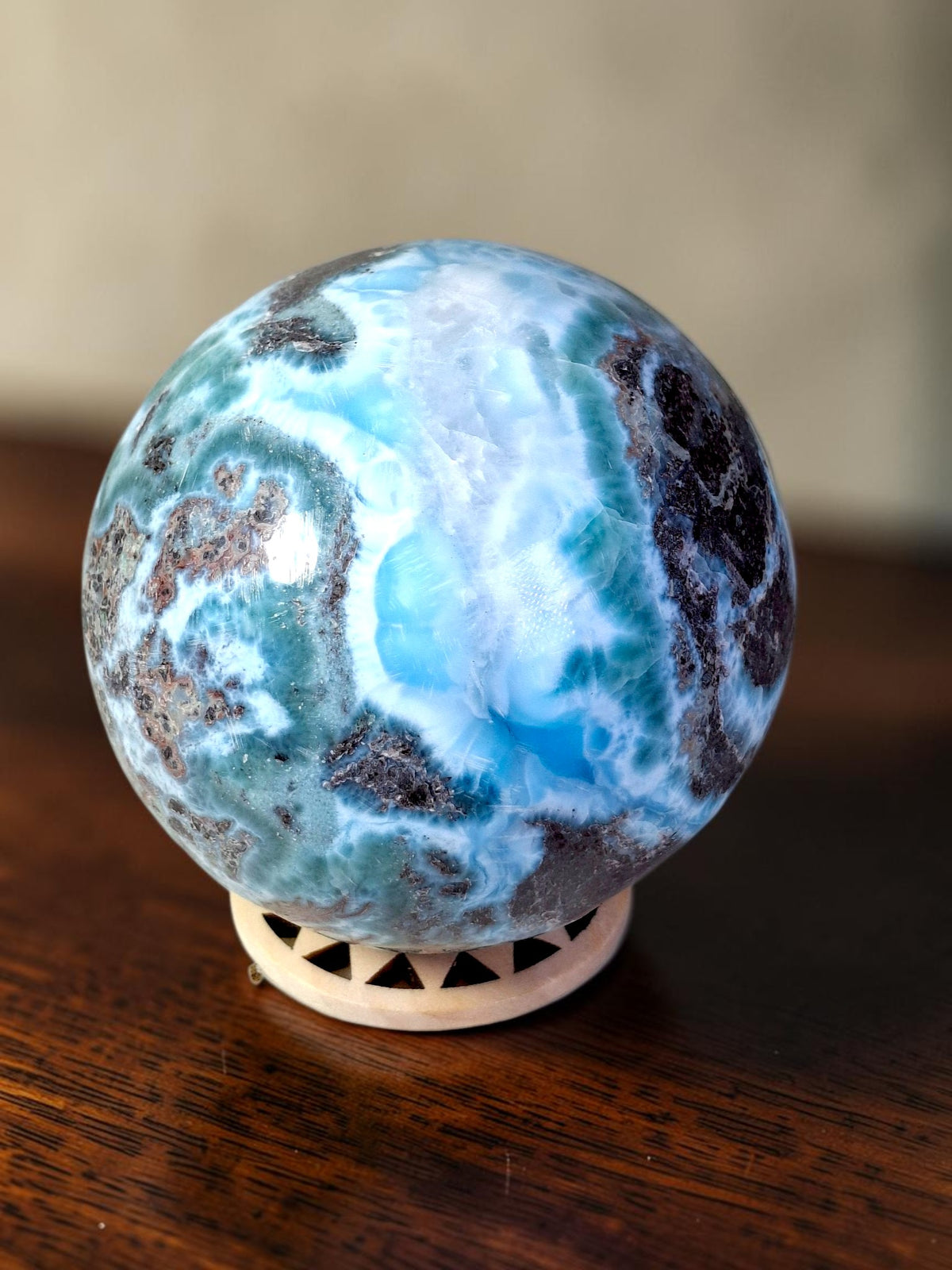 78 mm Larimar Polished Sphere Ball Dominican Blue Crystal Healing Display
