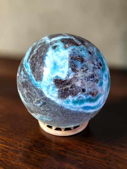 78 mm Larimar Polished Sphere Ball Dominican Blue Crystal Healing Display
